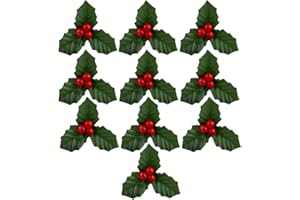 Cauaoa 10Pcs Christmas Holly Berries Faux Berry Flowers with Leaves Xmas Berry Picks Christmas Wreath Branches Vase Fillers, 