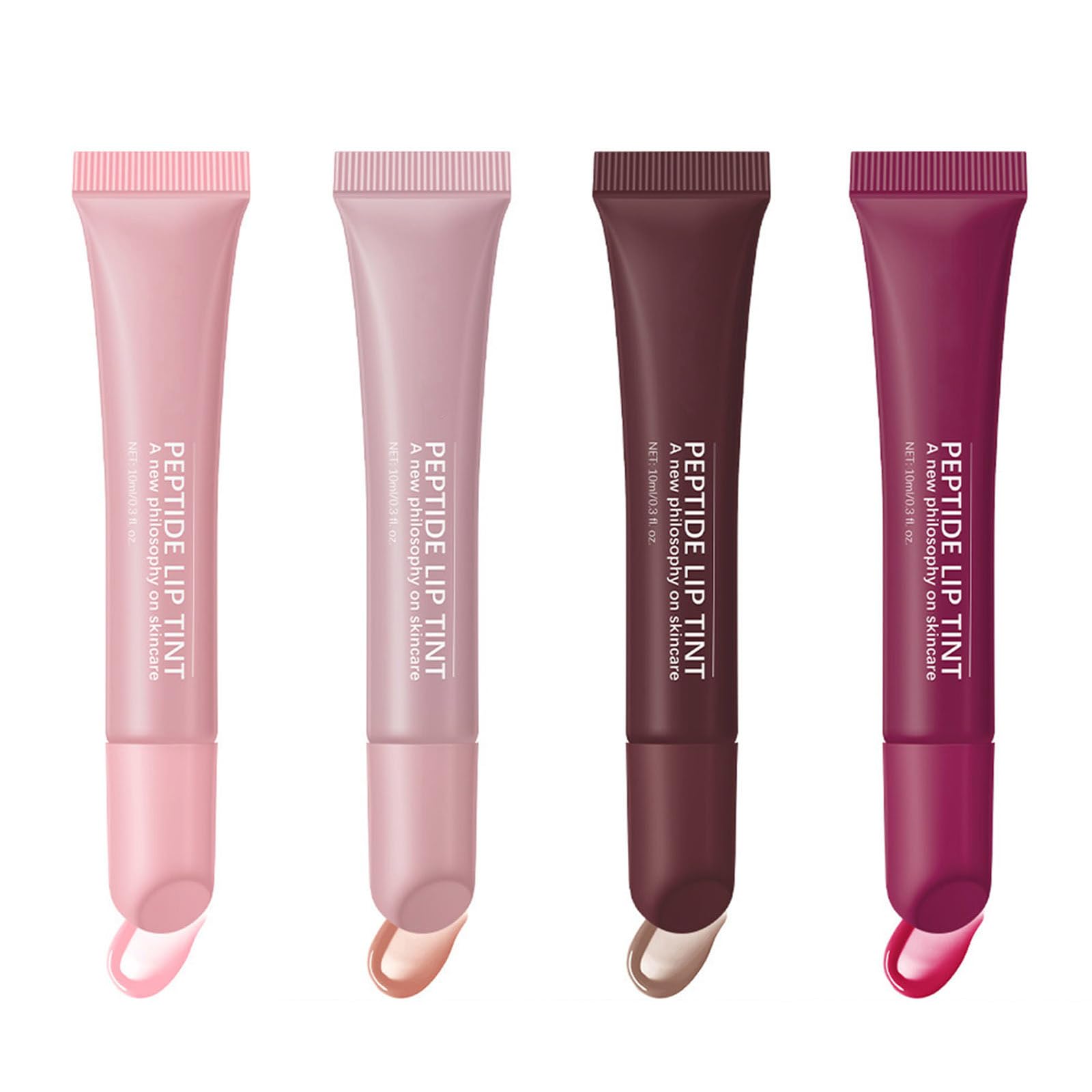 4 Colours Peptide Lip Tint Set Hydrating Lip Gloss Set Sheer Colour Long Lasting Nourishing Shiny Jelly Plumping Glossy Finish Non-Sticky Fresh Clear Smooth Lip Care