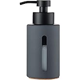 Enra Dish Soap Dispenser with Window,12oz Gary Kitchen Soap Dispenser with Stainless Steel Hand Pump,Glass Liquid Soap Dispenser Modern Lotion Bottle for Bathroom Kitchen(Dark Gray/Liquid Type)