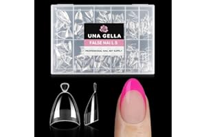UNA GELLA Almond Gel Nail Tips Short: Half Cover Almond Shape Nail Tips Matte 216pcs Clear Gelly Tips for Saving Nail Extension DIY Nail Art, Self-handle 12Sizes