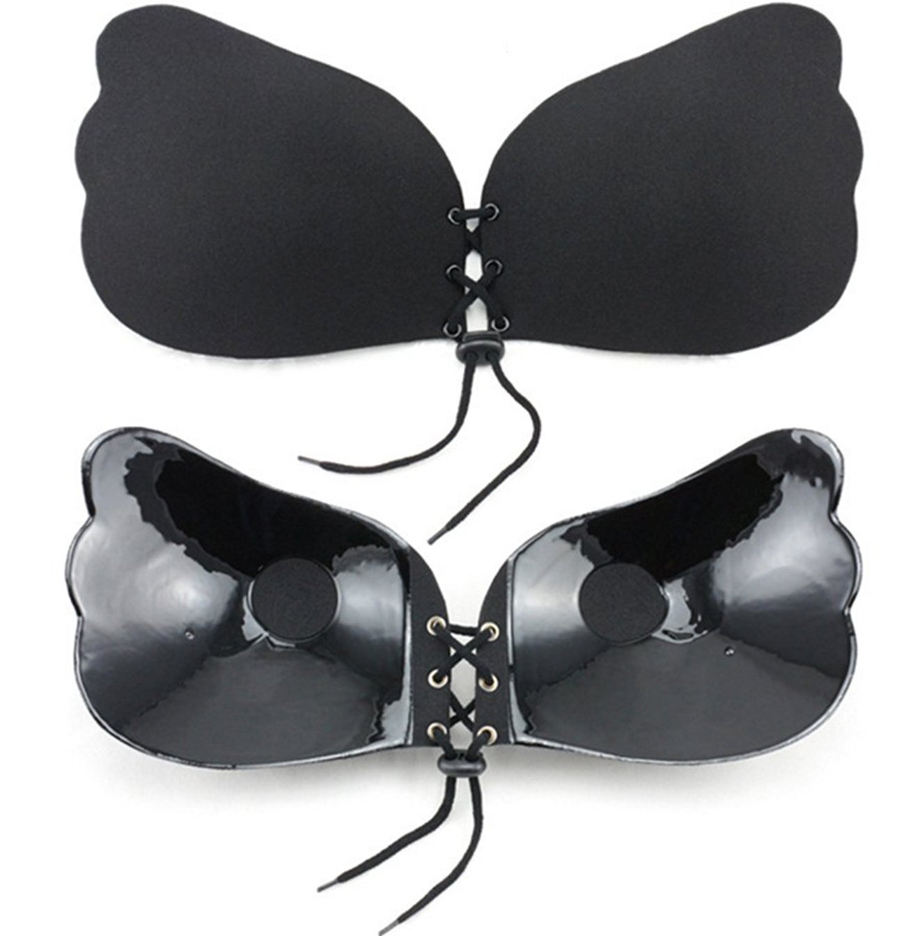 SUREMATE Self Adhesive Bra Adjustable Wing Shape with Drawstring Invisible Push up Sexy Bra … (Cup C, Black)