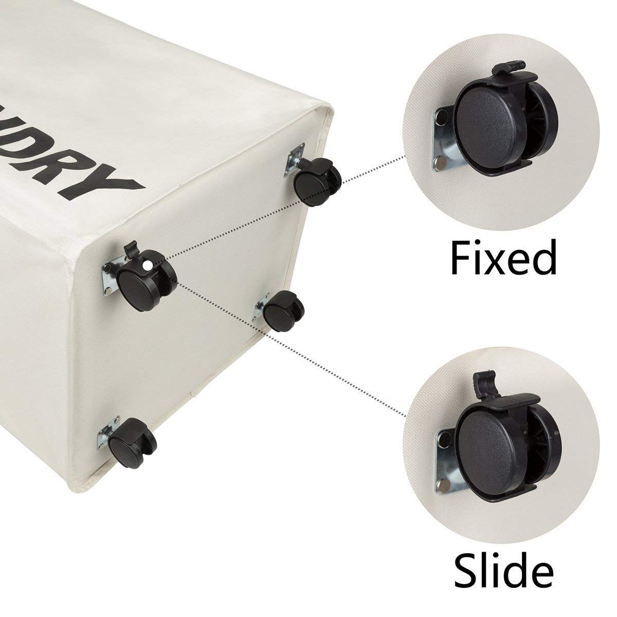 WISHPOOL Large Rolling Stand Folding Slide Laundry Basket Square Collapsible Waterproof Dirty Laundry Hamper Bin Organizer Storage with Mesh Wheels (Beige)