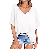 UEU Womens Oversized T-Shirts Summer V Neck Casual Shirts Short Sleeve Workout Tunic Tops