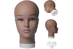 HAIRWAY Female Bald Mannequin Head Professional Cosmetology Face Makeup Doll Head for Wig Making Display Hats Eyeglasses Wig Head with T Pins (Dark Brown 20.5 Inch)