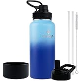 honogo 32 oz Powder Coated Double Wall Vacuum Insulated Sports Water Bottle, 18/8 Stainless Steel Wide Mouth Thermal Flask with Straw Lid & Spout Lid, Leak Proof, BPA Free (Blue Navy 32 oz)