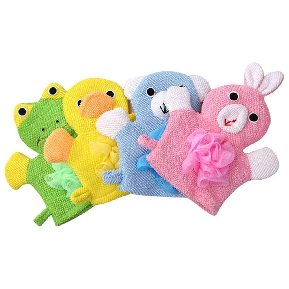 4Pcs Cute Baby Kids Bath Sponge, Mitt,Cartoon Exfoliating Gloves Baby Kids Shower Gloves Scrubbing Gloves Bath Mitts for Babies