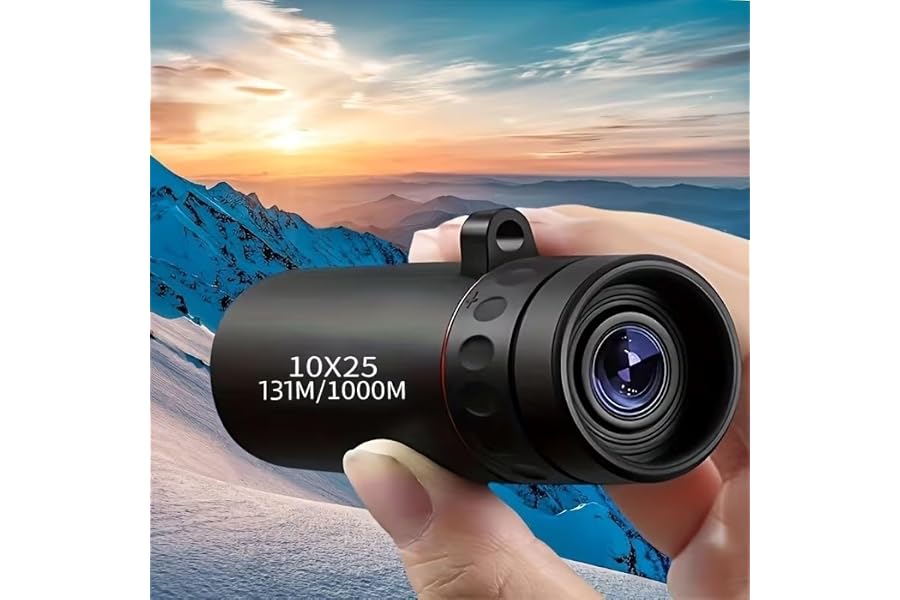 10x25 Real HD Long Range Adult Monocular Telescope, 10X Mini Powerful Monocular Telescope for Adults, Durable Telescope Hiking Equipment Monocular Telescope for Outdoor Adventure Camping Watching