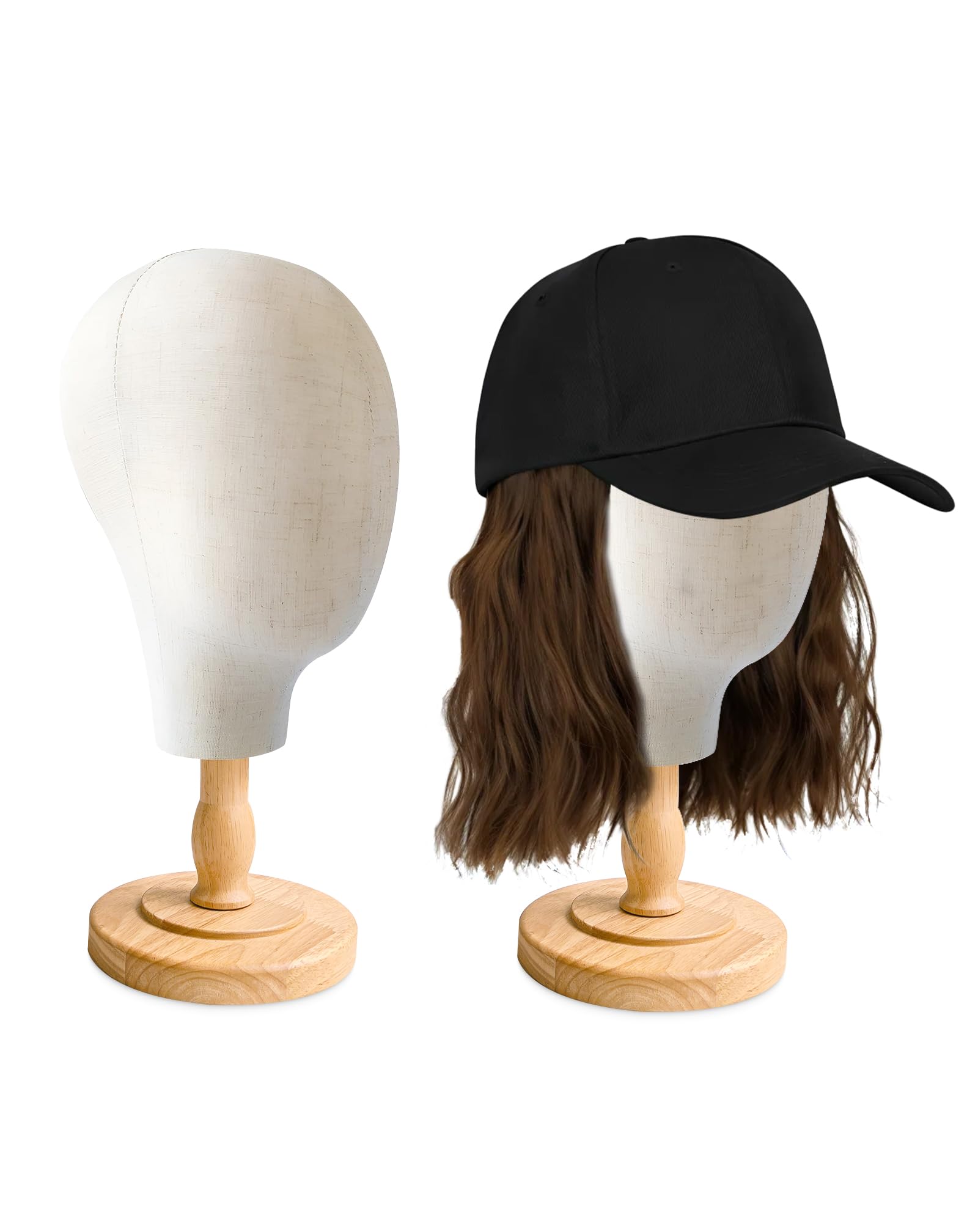 Photo 1 of CHADWICK 2-Pack Canvas Wig Head Stand with Detachable Wood Stand, 21 Inch Mannequin Head for Wigs, Hats & Jewelry Display – Professional Foam Block for Salon, Home Use & DIY Projects