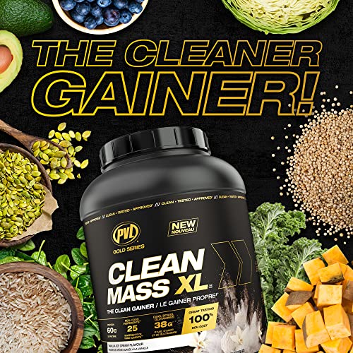 PVL Clean Mass XL | Mass Weight Gainer - Real food ingredients - complete Protein powder (10LBS, Vanilla Ice Crean)
