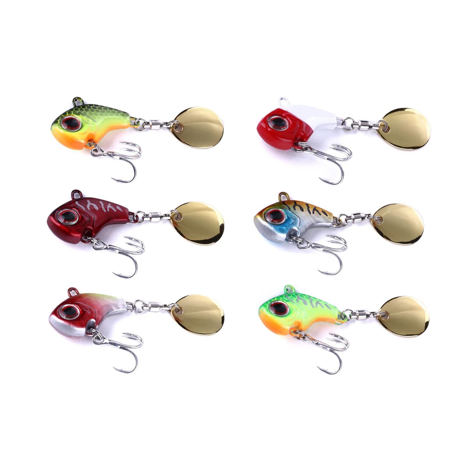 TUXIBIN 6 Pieces Fishing Lures, Artificial Lures, Jig Spinner Set, Spinner, Artificial Bait, Spinner Bait, Fishing Hooks for Bass, Trout, Pike, Walleye, Catfish, Chub 6-2