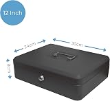Cathedral Products Key Lockable Cash Box 12 Inch Black with 6 Compartment Tray view 2