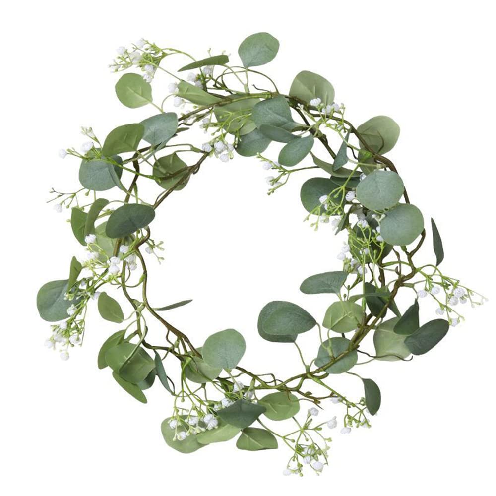 Aisamco Artificial Silver Dollar Eucalyptus Leaves Mix Gypsophila Garland Fake Hanging Eucalyptus Leaf Baby Breath Flower Garland 1.7 m Long for Centrepieces Decoration