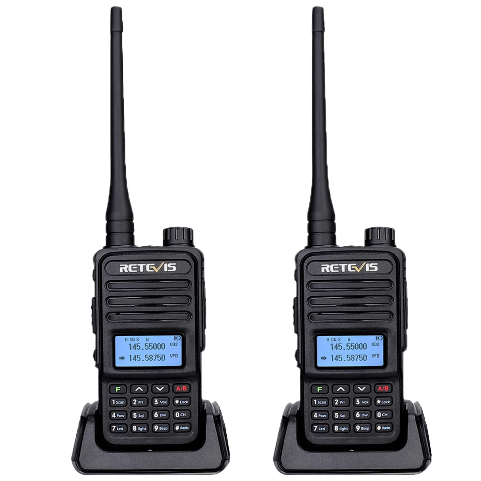 Retevis RT85 Walkie Talkies for Adults Long Range, 2 Way Radio Dual Band Ham Radio 200 Channels DTMF LED Flashlight VOX, 1400mAh, Professional Walkie Talkies for Hunting, Rescue (Black, 2Pcs)