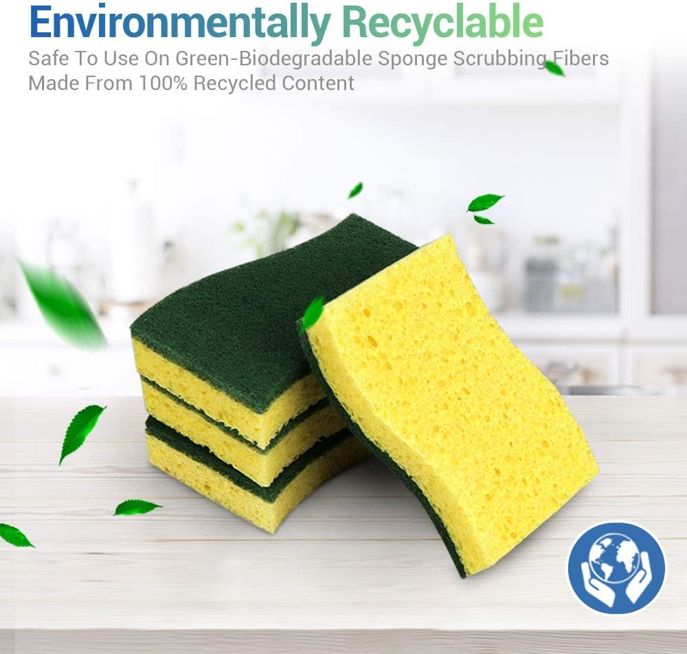 AIDEA Heavy Duty Scrub Sponge-12 Count, Heavy Duty Cellulose Sponge, Cleans Fast Without Scratching, Cleaning Power for Everyday Jobs for Dishes, Pots, Pans: Kitchen & Dining