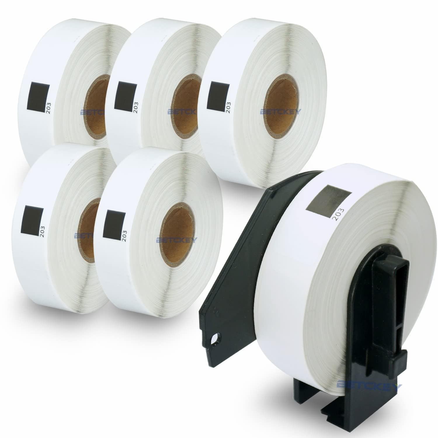 BETCKEY - 6 Rolls DK-11203 File Folder Labels Compatible with Brother, 17mm(W) x 87mm(L), 1800 Labels Using for Brother QL Label Printers (1 Reusable Label Holder)