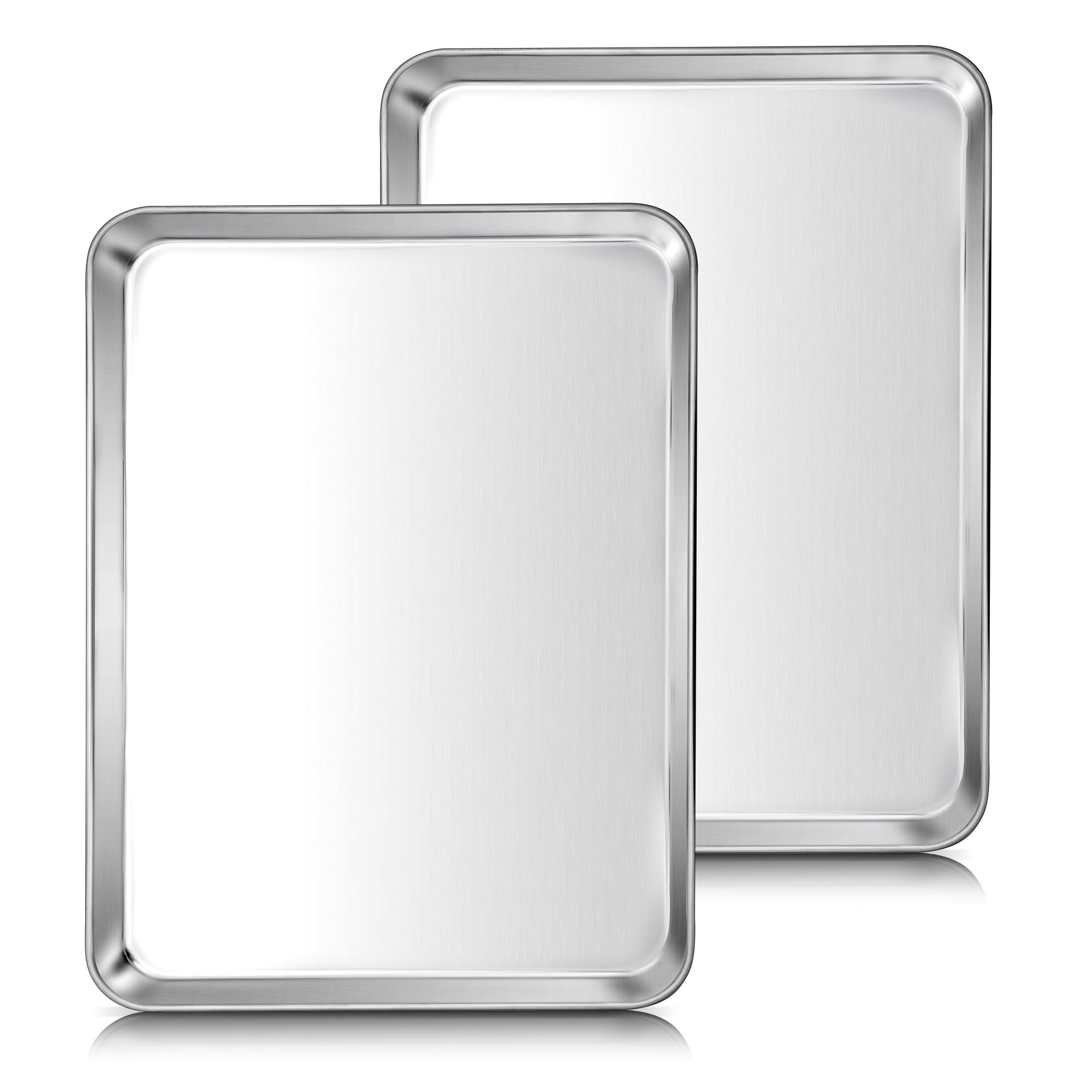 Herogo Baking Tray Set of 2, Stainless Steel Baking Sheet Pans, Rectangle Oven Trays Set for Baking Cooking Roasting, Healthy & Non-Toxic, Mirror Polished, Dishwasher Safe – 31.5x24.5x2.5 cm