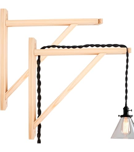 thumbnail image 2 of Wooden Wall Mount Sconce Brackets For Plug In Hanging Pendant Lights, Set Of 2 2 of 9