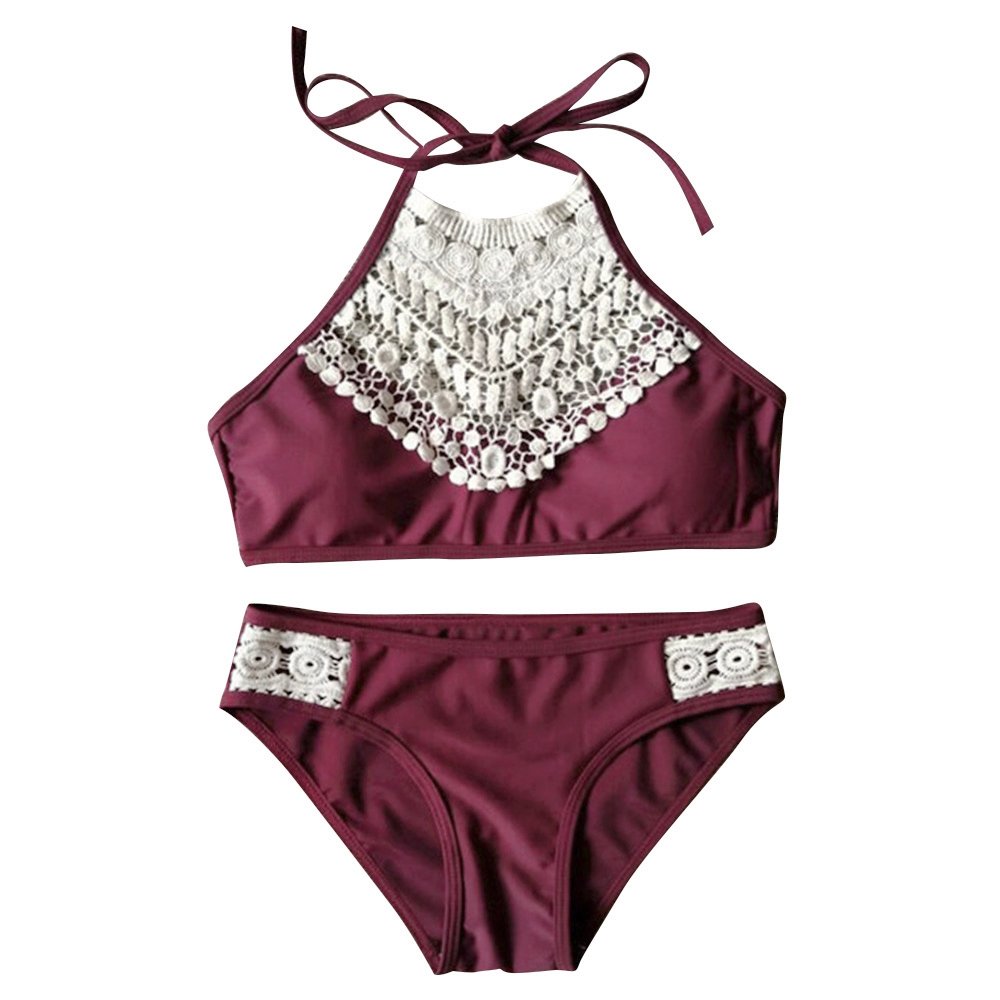 hannea lace spliced cut out halter top bikini