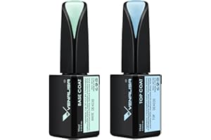 V VENALISA VENALISA 2 Pcs 15ml Gel Nail Ploish Base and Top Coat Set, No Wipe High Gloss Long Lasting Tempered Top Coat Polish Soak Off LED Gel Kit