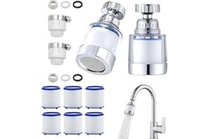 Water Filter Faucet 2PCS 360° Rotating Transparent Tap Filter with 6 PP Cotton Cores and 2 Universal Adapters for Kitchen Sin