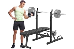BEKING Weight Bench Rack, Adjustable Workout Bench With Barbell Rack,Folding Bench Press Rack Stand, Multi-Function Strength Training Home Gym