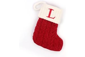 LOUATUI Christmas Stockings with Letter Monogrammed Mini Cute Stocking -7.08'' Decorative Socks Knitted Plush Gift Stocking (Red L, One Size)