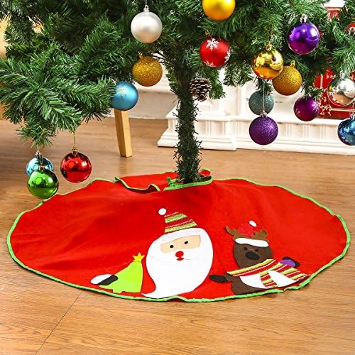 35" Christmas Tree Skirt Red Xmas Holiday Tree Decoration Ornaments for Home Party Decoration,Santa Deer Design