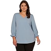 Adrianna Papell Womens 3/4 Smocked Sleeve Solid Top