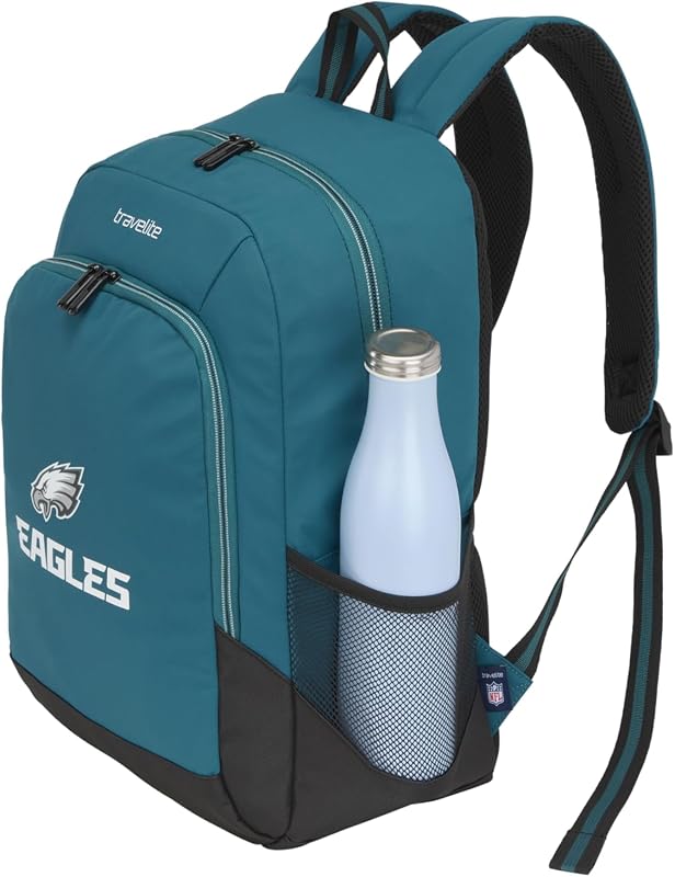 NFL Mochila College Philadelphia Eagles, mochila escolar de nailon resistente con compartimento para portátil de 15,6 pulgadas, sistema de fijación al trolley y espalda acolchada