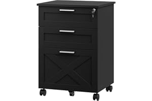 Secure 3-Drawer Wood File Cabinet with Lock – Mobile Under Desk Filing Cabinet, Sturdy Storage Organizer, Accommodates Letter