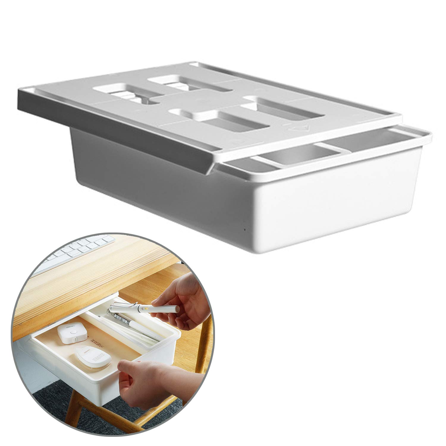 Buy Under Desk Drawer, Self Adhesive Pen Pencil Tray For Desk, Self