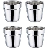 TeamFar Coffee Cup Espresso Cup Mug Set of 4, Double Wall Stainless Steel Tea Cups, Reusable & Stackable, Mirror Finish & Dishwasher Safe - 6 Ounce