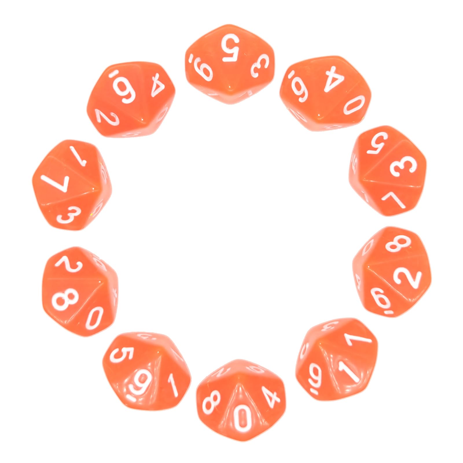 D10 Dice,10 pcs Polyhedral Dices Set Clear 10 Sided Dices Yoga Dice for DND MTG RPG Dungeons and Dragons Party 20mm Transparent Orange — image 1