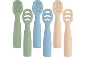 Eascrozn Baby Spoons Self Feeding 6+ Months Set, 6 Pack First Stage Baby Led Weaning Supplies, BPA Free, Toddler Utensils for Soft Tip Silicone Feeding Spoon, Boil and Dishwasher Safe