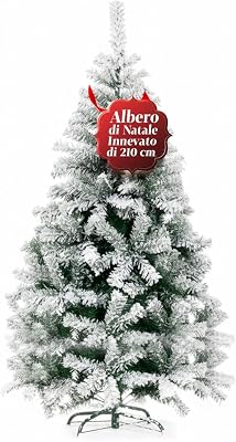 Árbol de Navidad Artificial nevado de 210 cm con 1078 Ramas, Interiores, Listo para ser Decorado con Luces y Adornos navideños con Base de Metal e injerto fácil, diámetro 110 cm