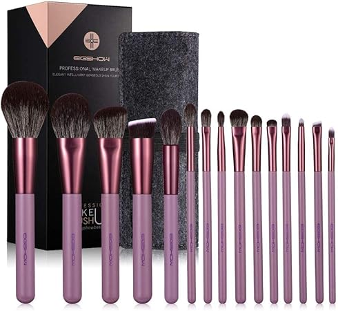 Amazon Eigshow メイクブラシセット 化粧ブラシ 化粧筆 柔らかい 描きやすい 木柄 ベジタリアン ファンデーション パウダー コンシーラー アイシャドウ アイ フェイス リキッド クリームコスメブラシ 化粧ポーチ付き 15本セット パープル Eigshow メイクアップ