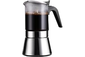 SIXAQUAE Induction Moka Pot, Crystal Glass-top & Stainless Steel Stovetop Espresso Maker,Classic Italian coffee maker (160ml)