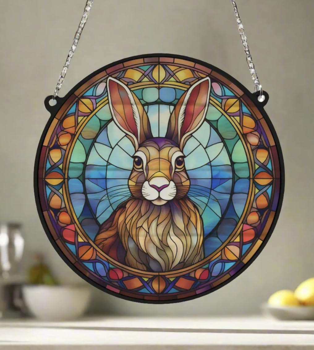 Hare Stained Glass Effect Suncatcher - Garden Gift - Animal Lovers - Hare Lovers (19cm)