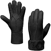 MGGMOKAY Women Leather Gloves Shearling Sheepskin Winter Warm Gloves Fur Lined