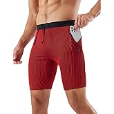 MIZOK Men's Stripe Performance Compression Workout Shorts Tight Gym Athletic Shorts with Pockets