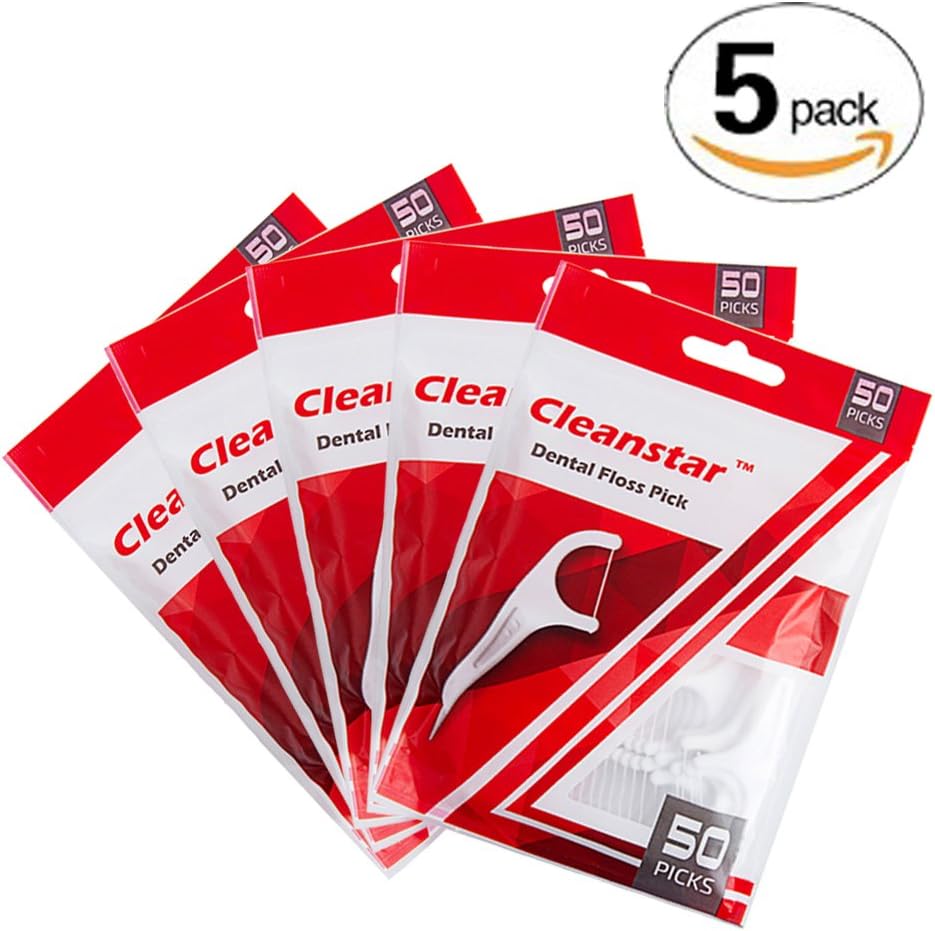 Cleanstar Dental Floss Pick flosser 50 Picks X5 Pack (with