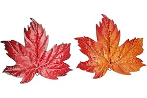 VILLCASE 2pcs Metal Maple Leaf Wall Art Autumn Porch Hanging Outdoor Decor in Wine Red and Orange for Garden