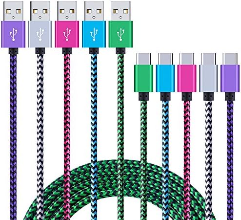 Type C Charger Cable, Sixsim 5 Pack 6ft Nylon Braided USB C Charger Cable for Google ChromeBook Pixel, Nexus 6P 5X, LG V30 V20 G6, New Macbook, Samsung S8, Note 8, ZTE ZMax Pro and More
