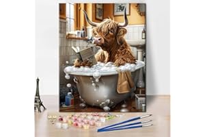 TUMOVO Paint by Numbers for Adults, Highland Cow Adult Paint by Number, DIY Painting Kits, Highland Cow in Tub Painting by Nu