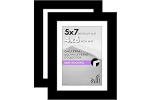 Americanflat 5x7 Picture Frame with Polished Plexiglass - Set of 2 - Use as 4x6 Frame with Mat or Display 5x7 Photo Without Mat - Galleria Collection - Picture Frames for Tabletop and Wall - Black