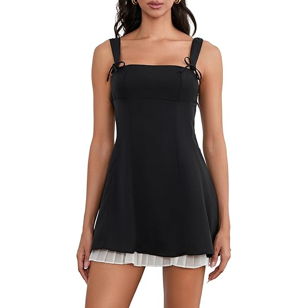 Women's Summer A-Line Mini Dress - Tie Front Spaghetti Straps & Backless Cami Sundress