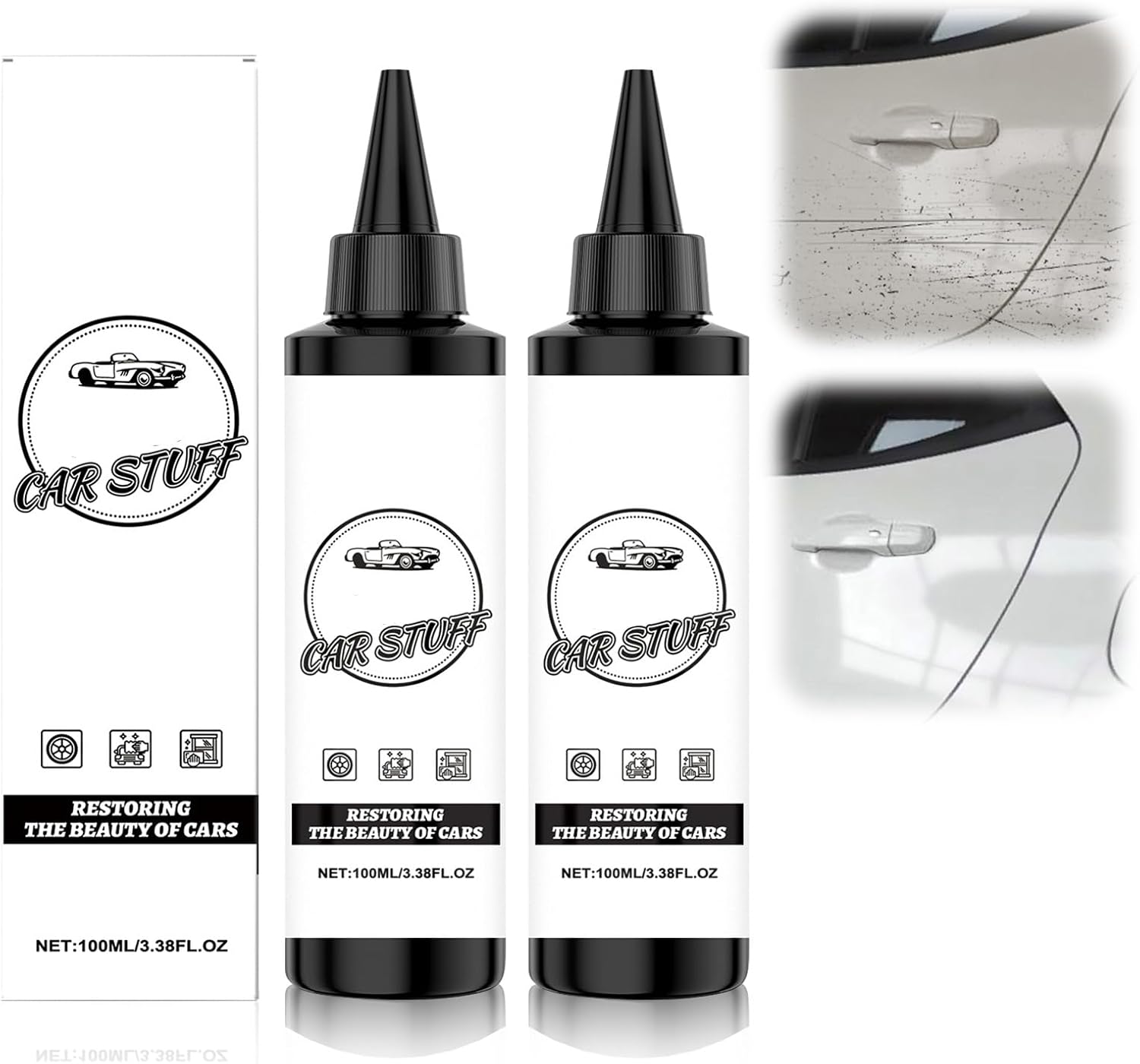 2Pcs Coating Agent for Car, Long-Lasting High Gloss Top Coat, Waterproof UV Resistant Dustproof, for Hood Side Trunk Front, 100ml/3.38fl.oz