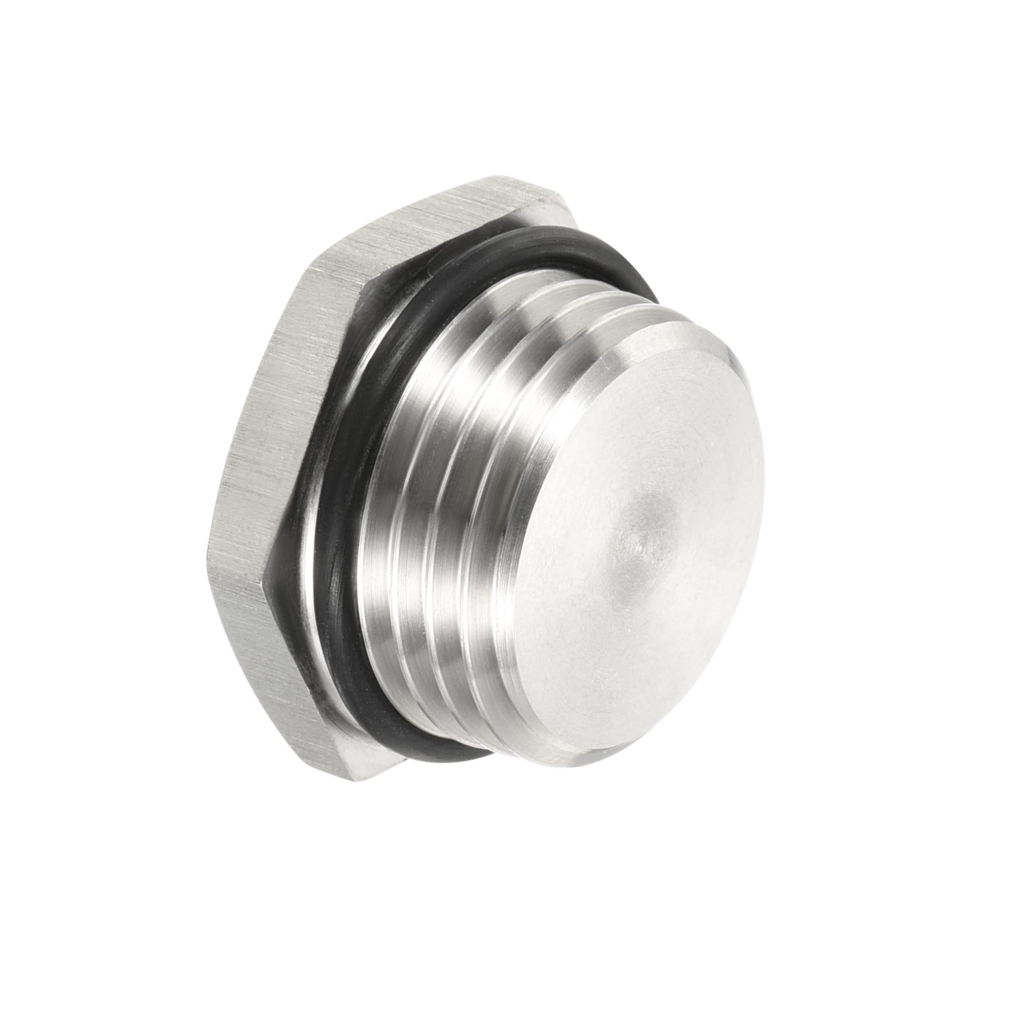 PATIKIL 1/2 NPT Male Plug, 1 Pack Waterproof Dustproof 304 Stainless Steel Thread Hex Head Socket Solid Pipe Fitting with Sealing Rubber Ring