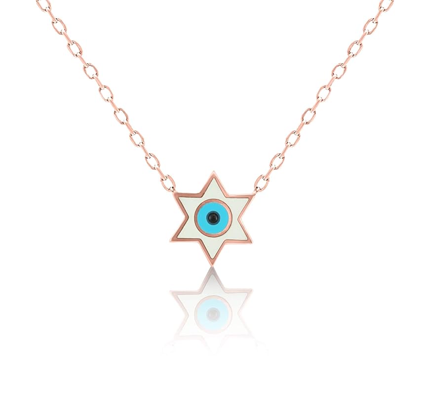 Amazon.com: Jewish Star of David and Evil Eye Necklace in Rose Gold on