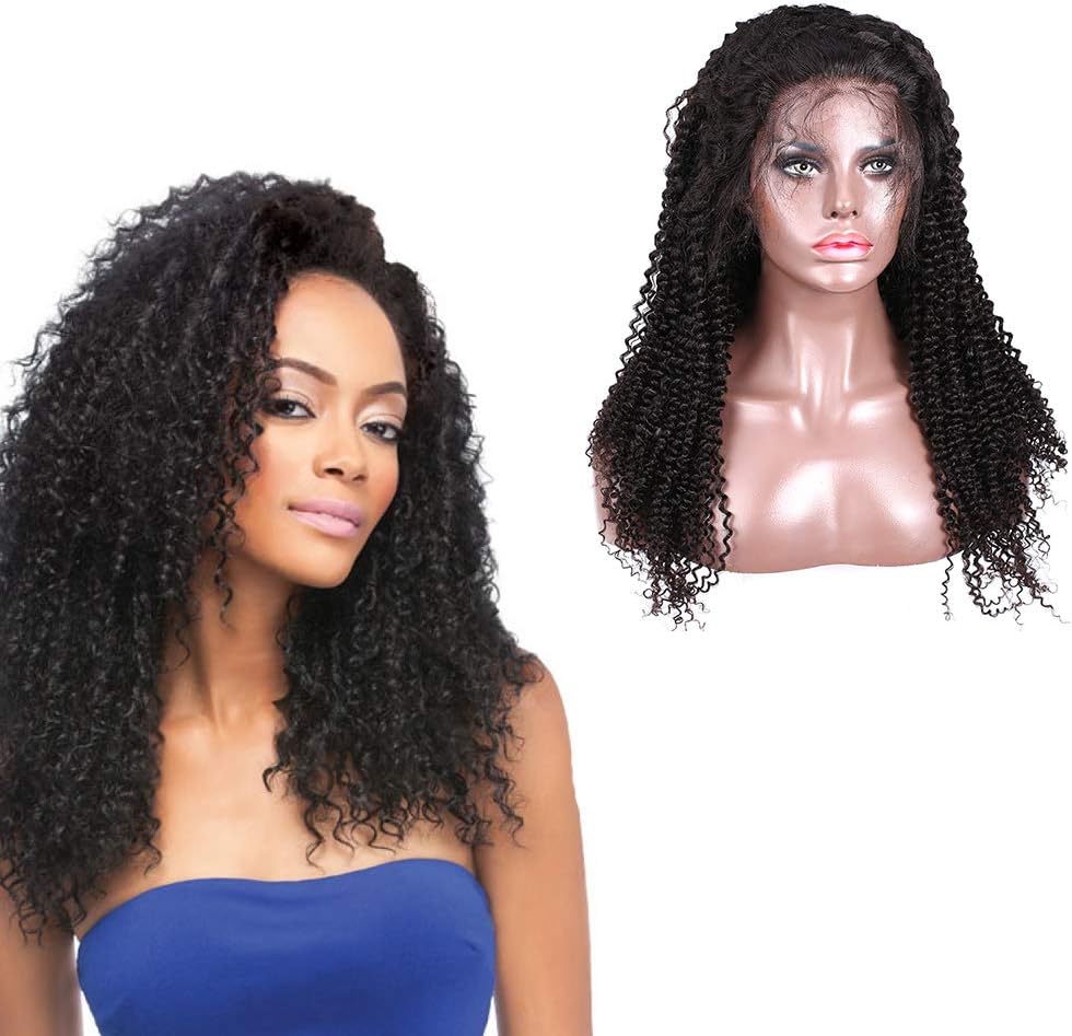 Black Short Brazilian Wig Kinky Curly Wig Human Hair Lace Front Wigs For Black Women 130% Density Full Hair Curly Wave Wigs With Adjustable Straps Natural Hairline 10 inch